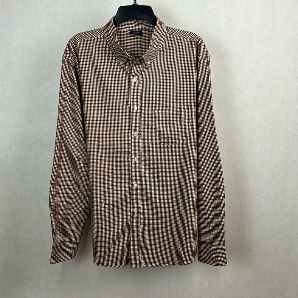 Bills Khakis Button Front Shirt Mens Sz XL Long Sleeve Tan Brown Check